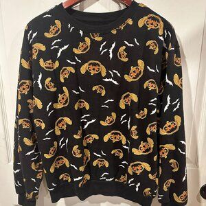 Disney Stitch Black Pumpkin Jack o lantern Bat Sweatshirt Halloween M(7-9) 259